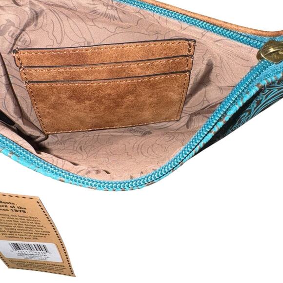 NWT! Justin Turquoise Western Fringe Convertible Mini Shoulder Wristlet Bag - Picture 5 of 6